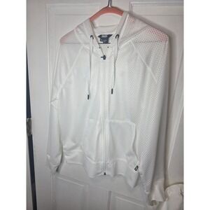 DKNY Sport Womens White Mesh Full Zip Hoodie Jacket XS Honeycomb Activewear